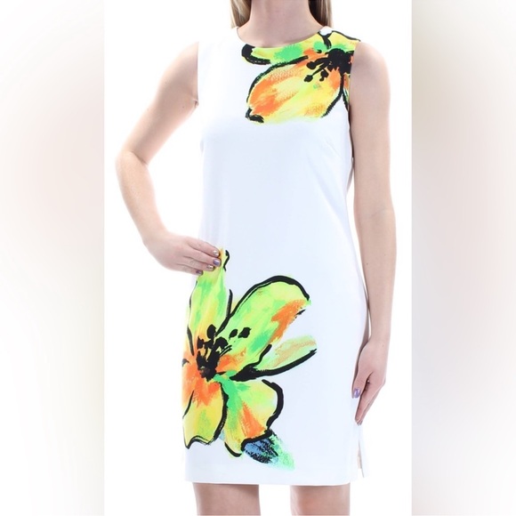 Lauren Ralph Lauren White Sleeveless Floral Women’s Shift Dress Sz 8 - Picture 2 of 14